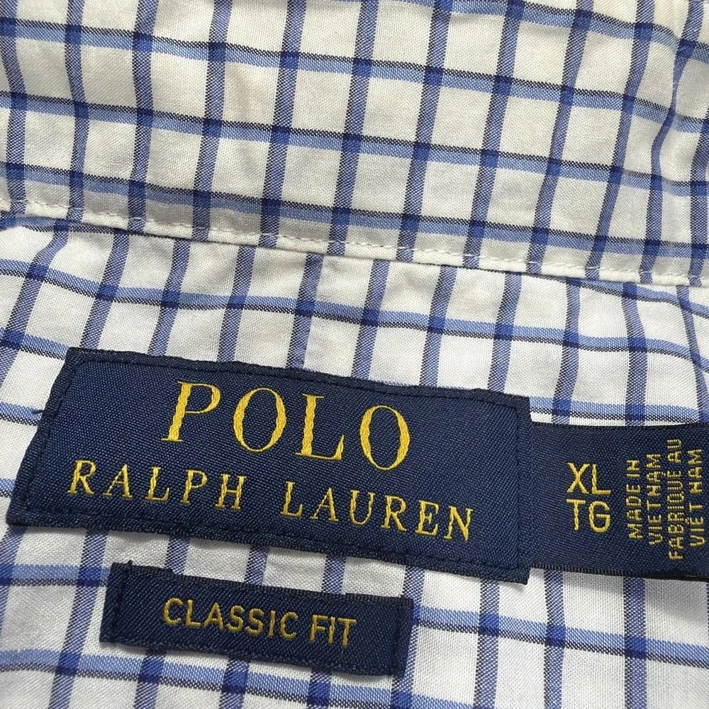 POLO RALPH LAUREN Long Sleeve Button Shirt Men XL Blue‎ White Checked Windowpane